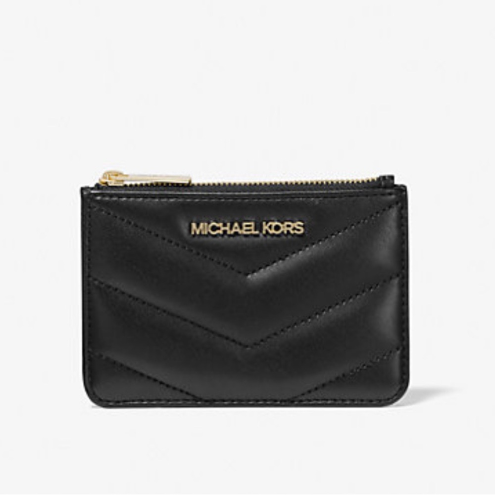 Michael Kors Black Jet Set Travel Small Quilted Coin Pouch with Gold Accents